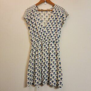 Lucky Brand Printed Drawstring Faux Wrap Mini Dress - Blue Smocked Cottagecore M